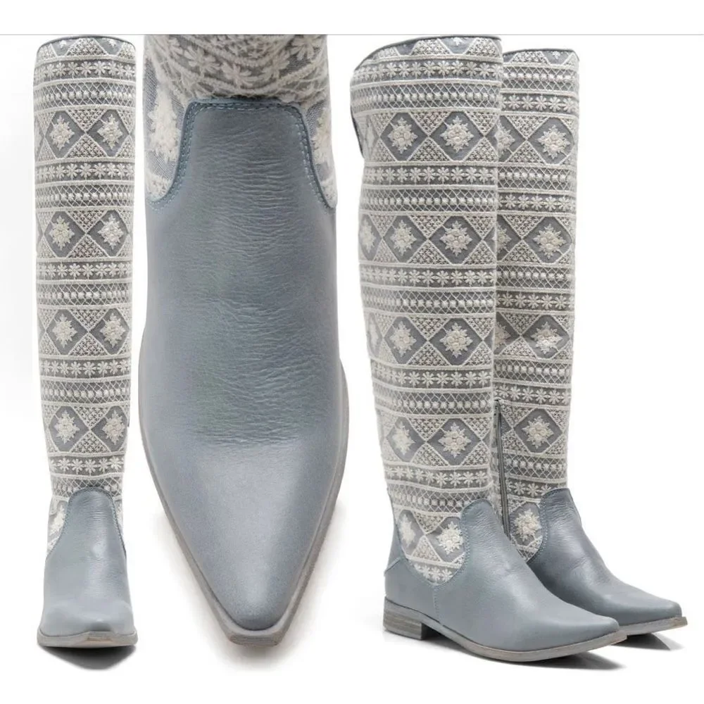 Free People Bren crochet tall boots I calm water color size 8 NWB